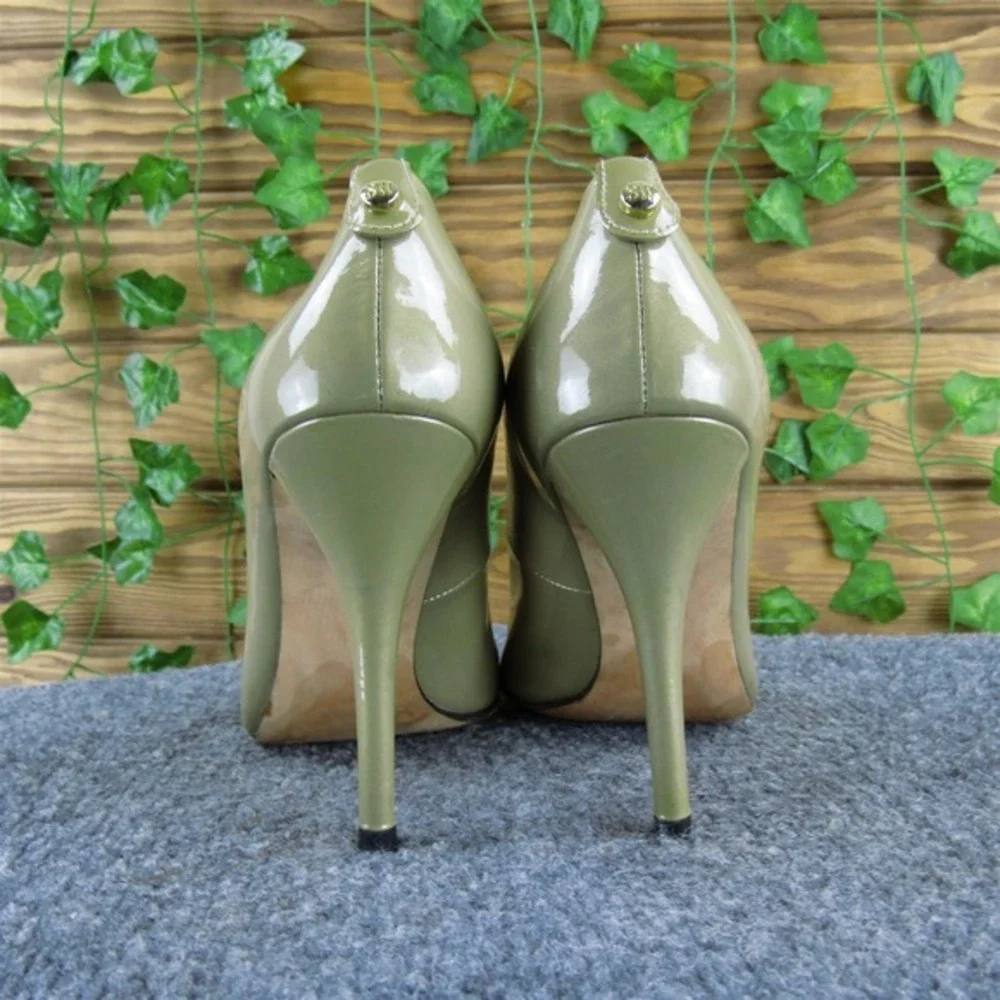 Stuart Weitzman Women  Peep Toe Khaki‎ Patent Leather Pump 8 Gently Used 2025